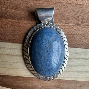 Navajo Lena Mae Smiley Signed Pendant 1.875 Inch Lapis Lazuli 925 Sterling 17.4g